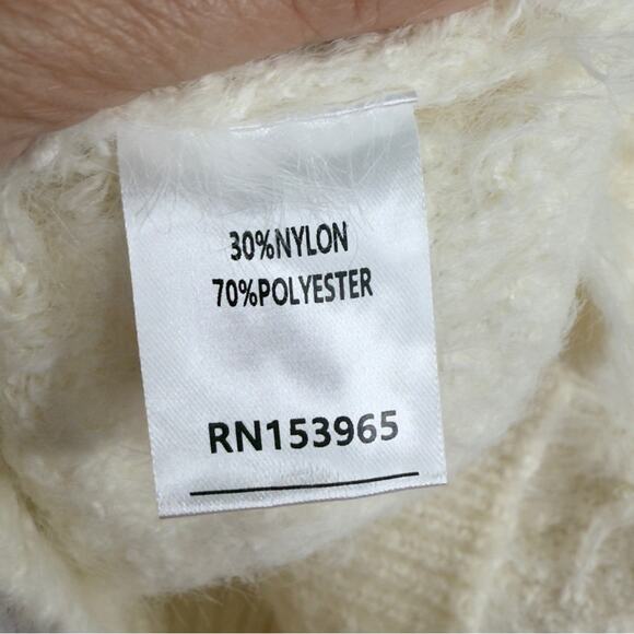 Area Stars Sweater Mock Neck Ivory Textured Faux Fur Fringe Cropped Glam M NEW - Picture 10 of 15